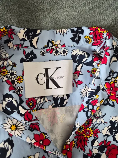 Calvin Klein Jeans Blusenkleid Damen XS Blumenmuster Blau Viskose