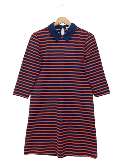 ESPRIT Damen Freizeitkleid Gr. 36/S Gestreift Navy Orange Midikleid Casual