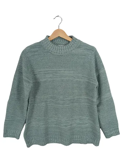 Collection L Damen Pullover Grau Strukturmuster Wolle Gr. 42 XL