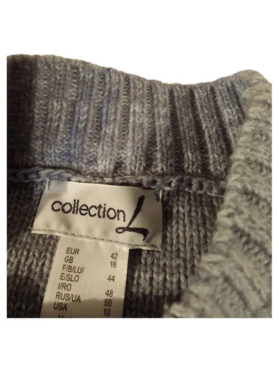 Collection L Damen Pullover Grau Strukturmuster Wolle Gr. 42 XL