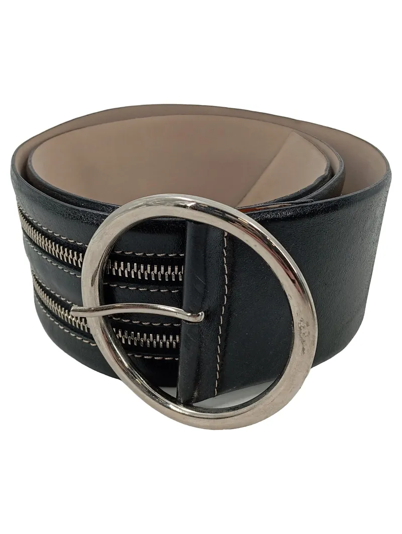 BARBARA BUI Damen Gürtel Leder Schwarz Gr. 90 Modern Reißverschluss-Details 1