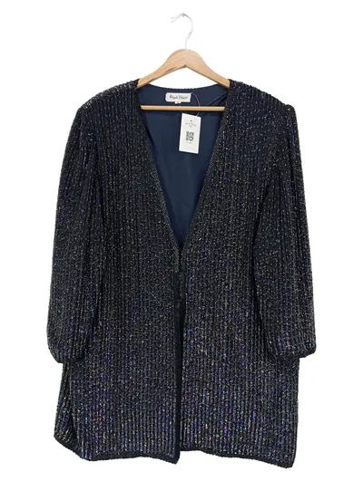 FRANK USHER Damen Felljacke Schwarz Pailletten Elegant Gr. 40/L 80cm