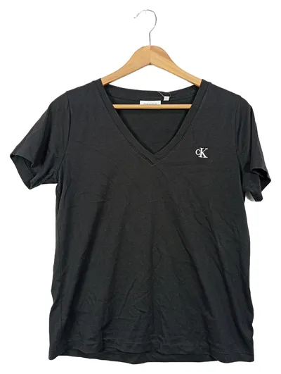 Calvin Klein Damen T-Shirt V-Ausschnitt Basic Schwarz Gr. S
