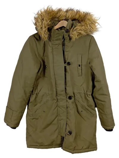 VERO MODA Damen Parka Winterjacke Kapuze Kunstfell Oliv Gr. M
