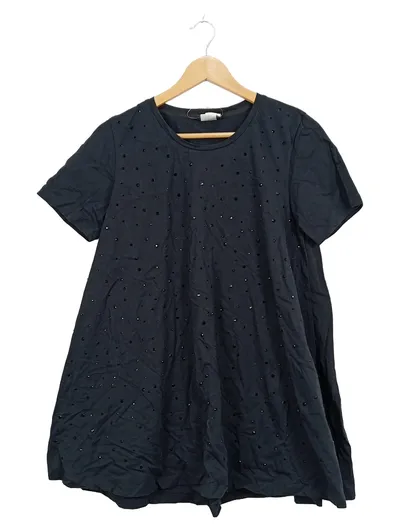 Amy Vermont Damen T-Shirt Schwarz Gr. 44 Strasssteine Lochmuster Baumwolle
