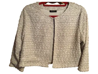 Mariposa Damen Strickjacke Gr. 44 Weiß Elegant Pailletten Jacke