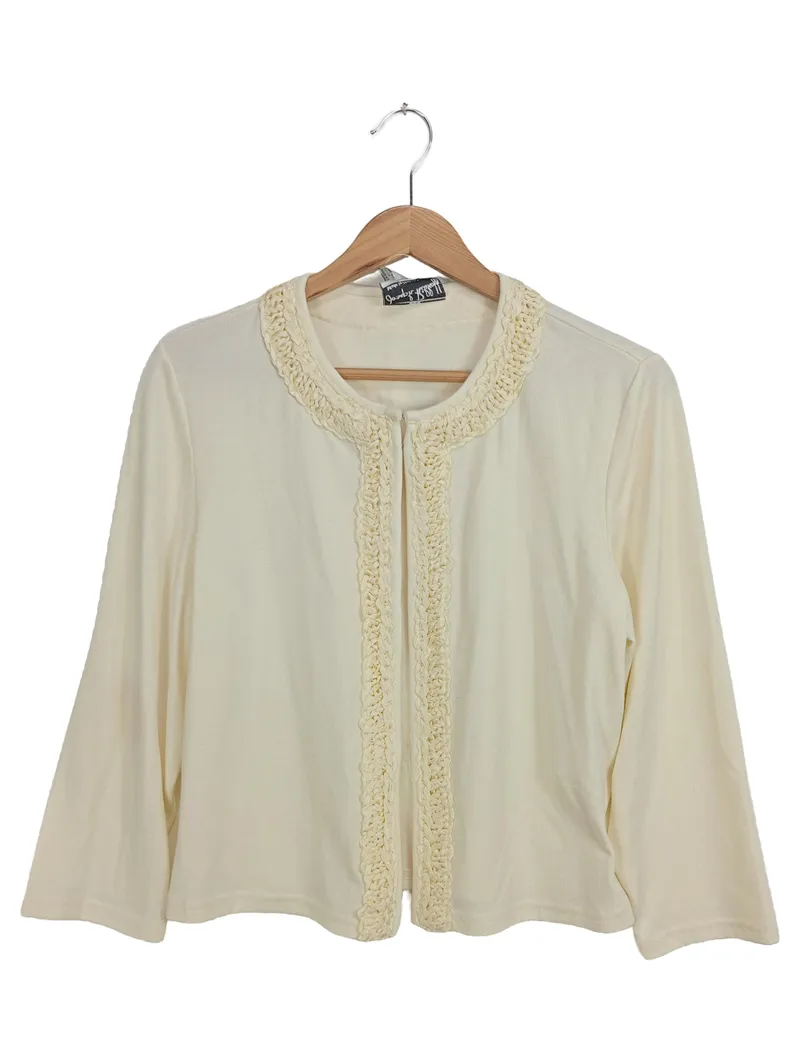 Joseph Ribkoff Damen Jacke Cardigan Gr. 38 M Beige Häkelborte Elegant 1