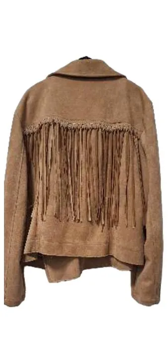 Ulla Popken Damen Wildlederimitat Jacke Fransen Braun Gr. 48 Boho