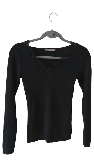Anna Field Damen Langarmshirt S Schwarz Spitze V-Ausschnitt Casual