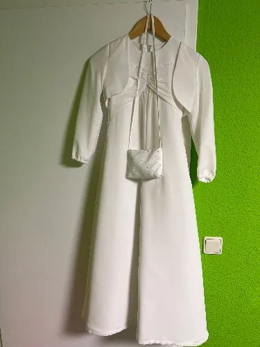 Emmerling festliches Kleid Gr. 156 weiß elegant Langarm Raffungen