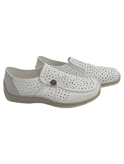 Rieker Damen Slipper Loafer Gr. 39 Weiß Lochmuster Leder Casual