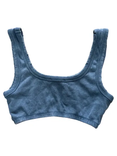 ZARA Damen Bustier Top S Blau Rippstrick Baumwolle Casual Crop Top