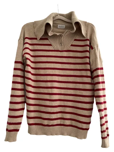 Boysen's Pullover Damen Gr. 38 M Beige Gestreift Casual Langarm
