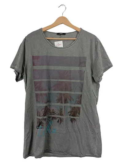 Tigha Herren T-Shirt Palmenprint Grau XL Baumwolle Casual