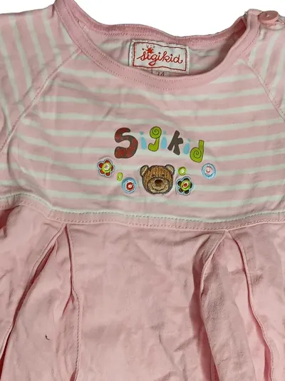 Sigikid Baby Kleid Mädchen Gr. 74 Rosa Gestreift Teddybär Stickerei