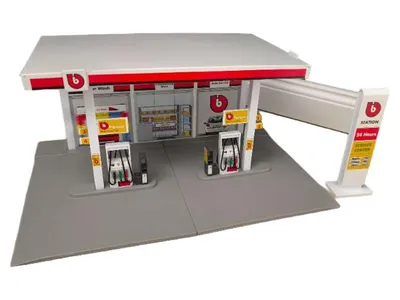 Bburago Tankstelle Spielzeug Modell 02130 Diorama Station Service Center Grau