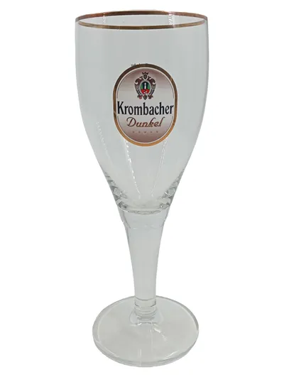 3x Krombacher Dunkel Bierglas Pokal Goldrand 300ml Sammlerglas