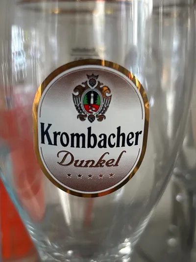 3x Krombacher Dunkel Bierglas Pokal Goldrand 300ml Sammlerglas