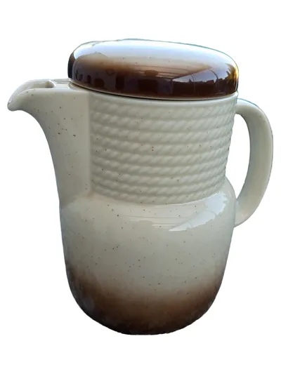Thomas Kaffeekanne Keramik Vintage Beige Strukturmuster mit Deckel