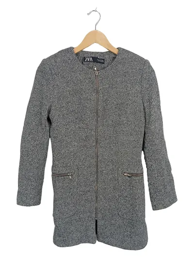 ZARA Damen Sweatjacke Gr. S grau meliert Reißverschluss Baumwolle