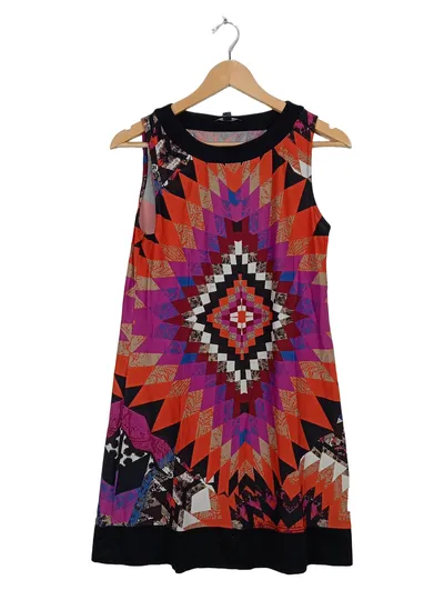 Comma Damen Sommerkleid Gr. 40 Geometrisch Mehrfarbig Ärmellos Bohemian