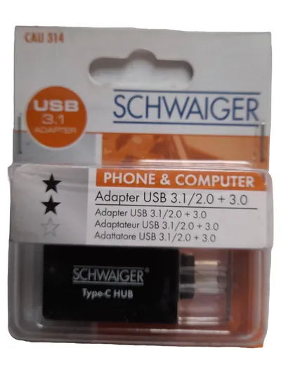 Schwaiger USB 3.1 Type-C HUB Adapter Schwarz für Phone & Computer
