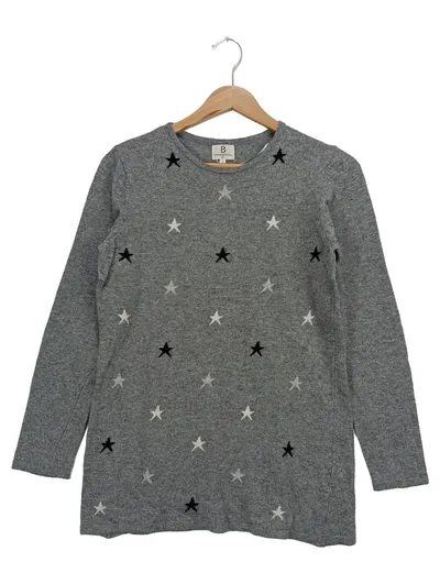 BENEDETTA B. Damen Pullover Gr. 36/S Grau Sterne Wollmischung Langarm
