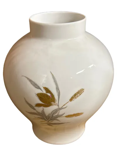Kaiser Porzellan Vase Weiß Florales Muster Bauchig 18 cm W. Germany