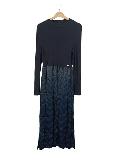 Street One Damen Maxikleid Langarm Blau Chevron Muster Gr. 38 M