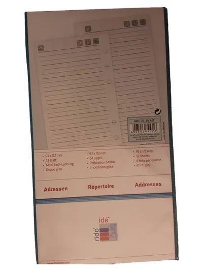 rido/idé Organizer Adressen Répertoire Nachfüllpack Grau 9,3x17,2cm