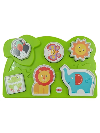 FISHER-PRICE Steckpuzzle Frosch Löwe Elefant Vogel Schmetterling Sonne 6 Teile