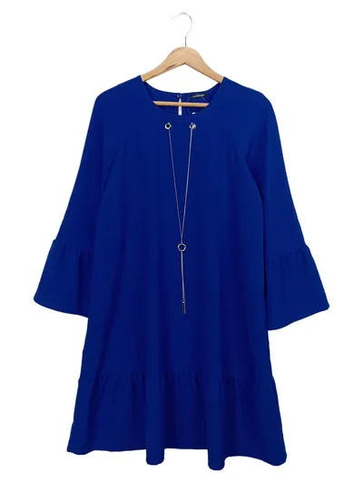 CAROLINE BISS Sommerkleid Blau Elegant Rüschen Midikleid Gr. 38 M