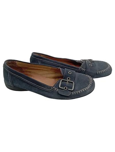 Gabor Damen Mokassins Slipper Blau Leder Schnalle Gr. 38 Klassisch