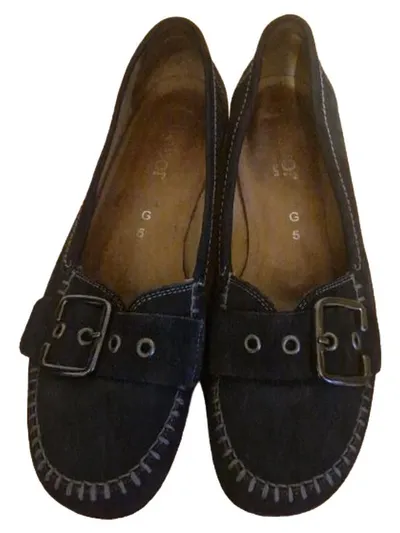 Gabor Damen Mokassins Slipper Blau Leder Schnalle Gr. 38 Klassisch