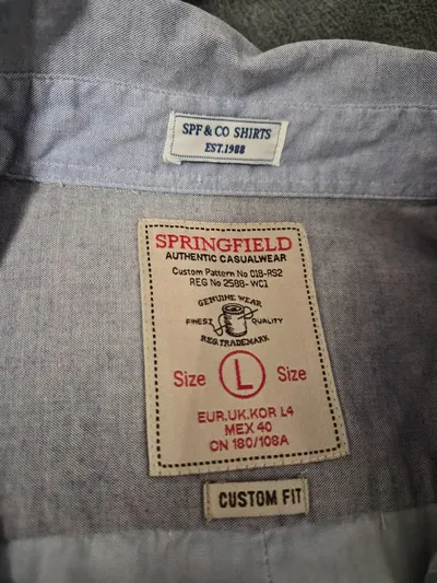 Springfield Herren Freizeithemd Langarm Uni Baumwolle Blau Gr. L