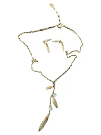 Pilgrim Damen Schmuckset Gold Elegant mit Strass & Blättern Kette Ohrringe 1