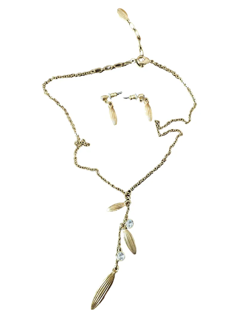 Pilgrim Damen Schmuckset Gold Elegant mit Strass & Blättern Kette Ohrringe 1