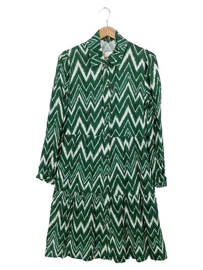 CAROLINE BISS Blusenkleid Damen 34/XS Grün Vintage Grafisch Viskose Midi