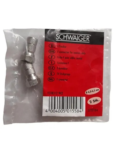 Schwaiger F-Stecker Koaxialkabel Sat Kabel Verbinder Silber 2 Stk. Ø 6,0-6,5mm