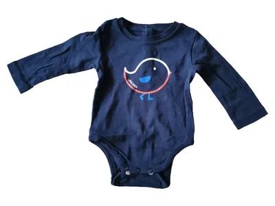 Jacadi Baby Body Langarm Gr. 74 Blau mit Vogel-Print Baumwolle