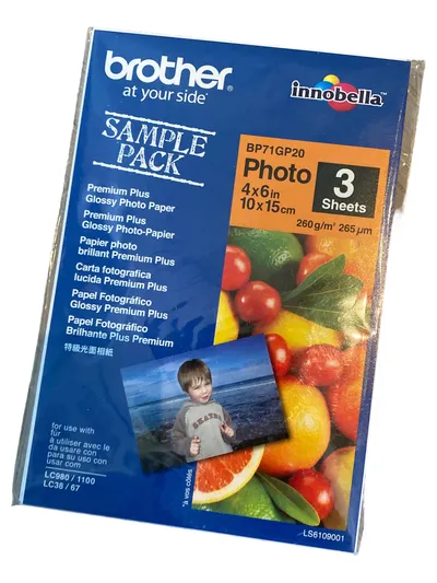 Brother Fotopapier Premium Plus Glänzend 10x15cm 260g/m² 3 Blatt Sample Pack