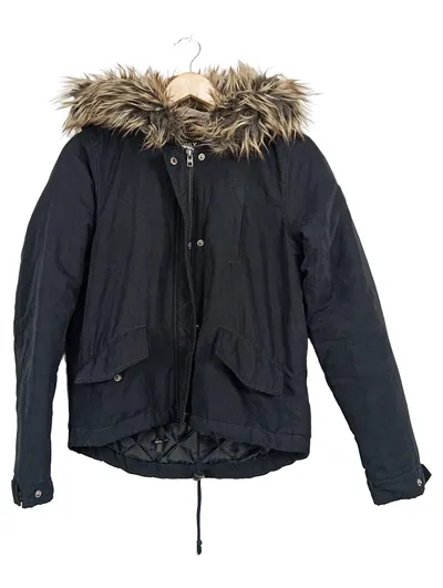 ONLY Damen Parka XS Winterjacke Kapuze Kunstfell Schwarz Gefüttert