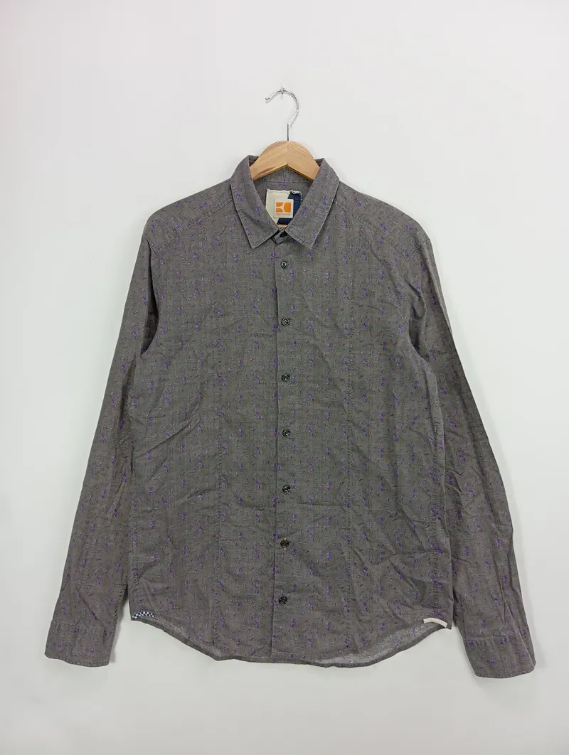 BOSS ORANGE Herren Freizeithemd Gr. 48/M Grau Casual Langarm Florales Muster 1