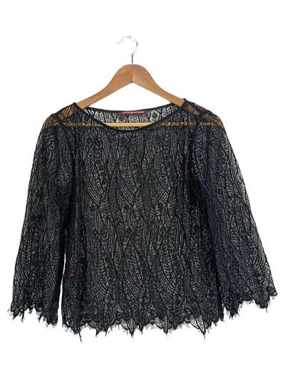 Comptoir des Cotonniers Damen Bluse Lochmuster Spitze Langarm Schwarz 38 M