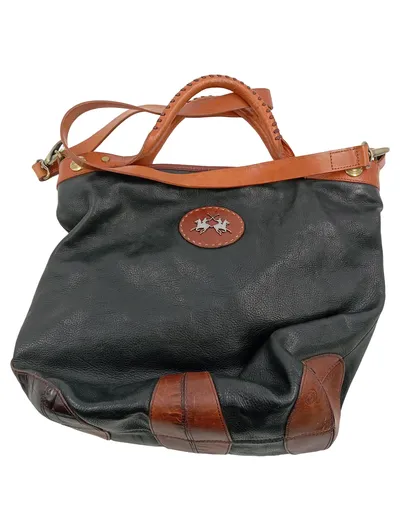 La Martina Damen Leder Henkeltasche Schwarz Braun Schultertasche Groß