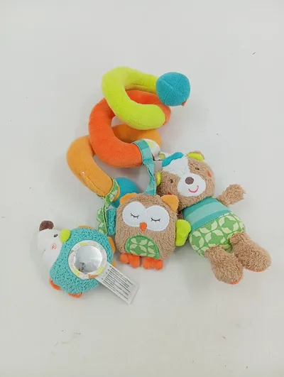 FEHN Kinderwagenkette Mehrfarbig Eule Bär Igel Stoff Plüsch Baby Spielzeug