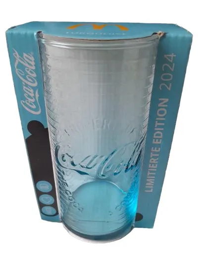 Coca-Cola Trinkglas Turquoise Logo Retro Limitierte Edition 2024 Türkis 14cm