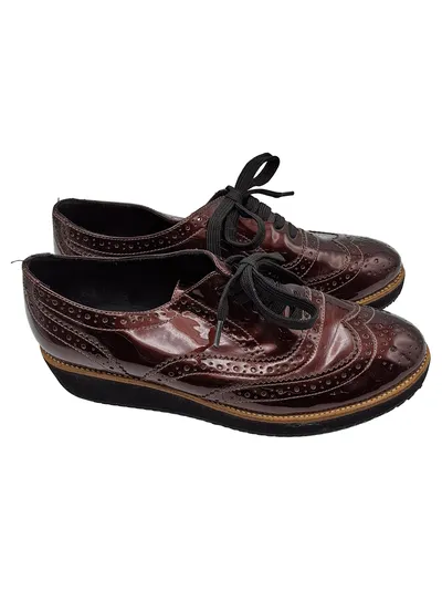 Gerry Weber Damen Brogues Schnürschuhe Lackleder Braun Gr. 38
