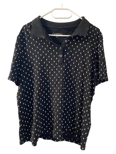 CANDA Damen Poloshirt L Schwarz Punkte Casual Kurzarm
