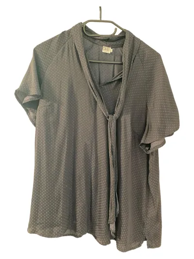 Saint Tropez Damen Bluse Grau 40/L Punkte Kurzarm Schleife